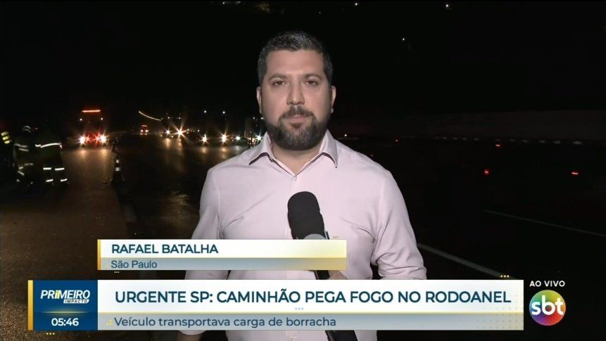 Mudanças no programa de notícias do SBT, o Primeiro Impacto, com novo pacote gráfico e cenário e Rafael Batalha - Foto Reprodução SBT