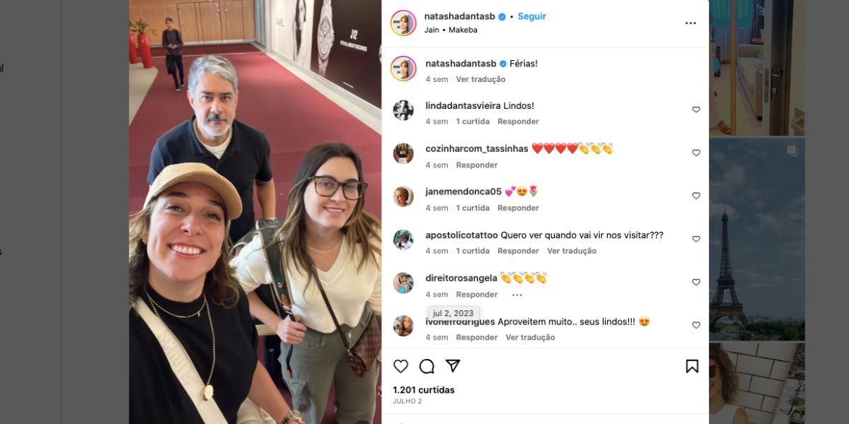 Bia Bonemer, Natasha Dantas e William Bonner em aeroporto (Foto: Reprodução / Instagram) 