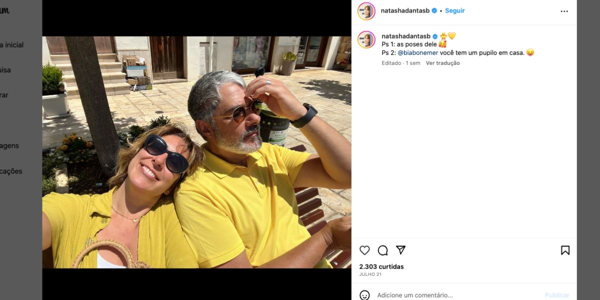 Natasha Dantas e William Bonner em viagem (Foto: Reprodução / Instagram) 