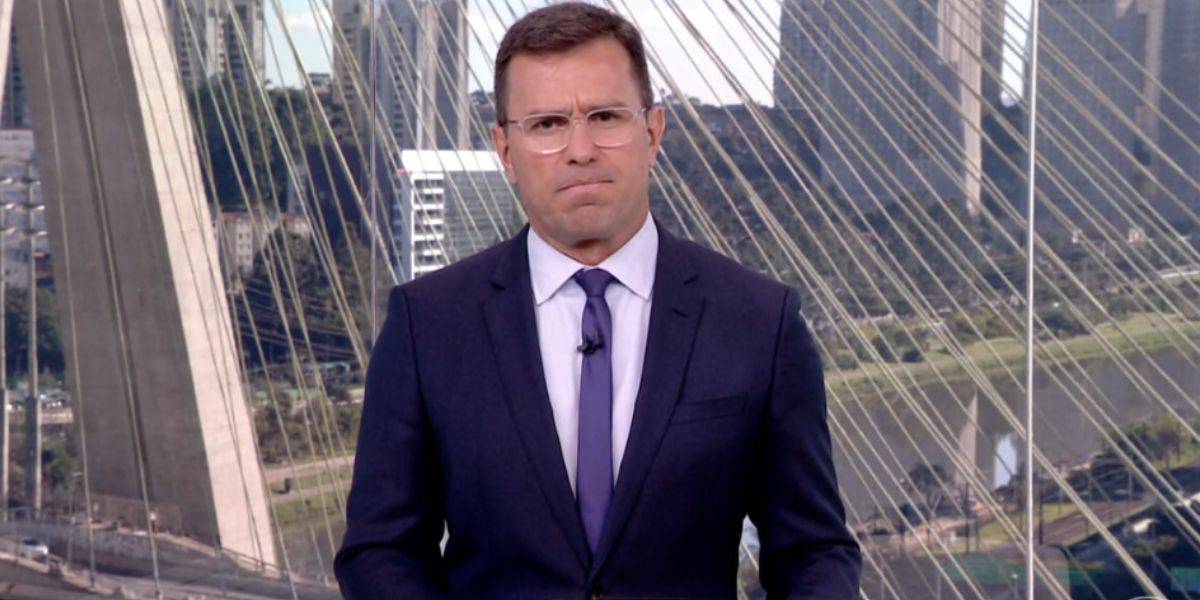 Rodrigo Bocardi no estúdio do Bom Dia São Paulo (Foto: Reprodução / Bom Dia Brasil da Globo)