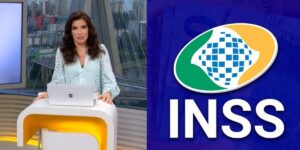 Sabina Simonato no Bom Dia SP / Logo do INSS - Foto Montagem TVFOCO