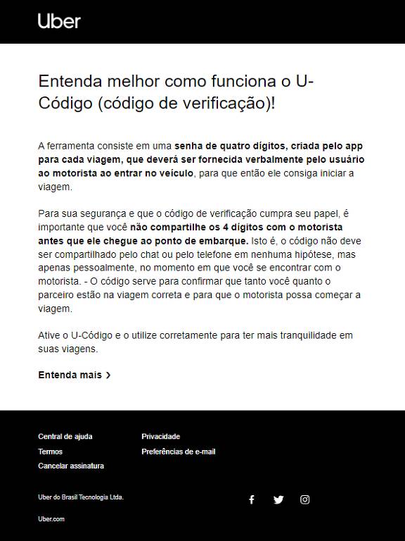 Uber envia comunicado a toda sua base - Foto Folha de São Paulo