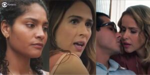 Aline, Anely, Gladys e Enzo em cenas de Terra e Paixão (Foto: Reprodução / Globo / Montagem TV Foco)