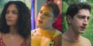 Aline, Kelvin e Daniel em cenas de Terra e Paixão (Foto: Reprodução / Globo / Montagem TV Foco)