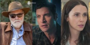 Antônio, Marino e Lucinda em cenas de Terra e Paixão (Foto: Reprodução / Globo / Montagem TV Foco)