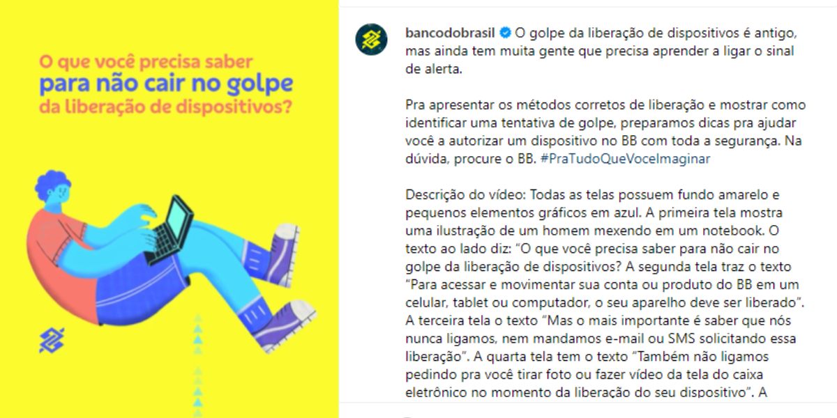 Comunicado importante do banco sobre o perigo de cair em golpes (Reprodução: Instagram)