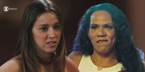 Berenice (Tathi Lopes) e Luana (Valéria Barcellos) em cenas de Terra e Paixão (Foto: Reprodução / Globo / Montagem TV Foco)