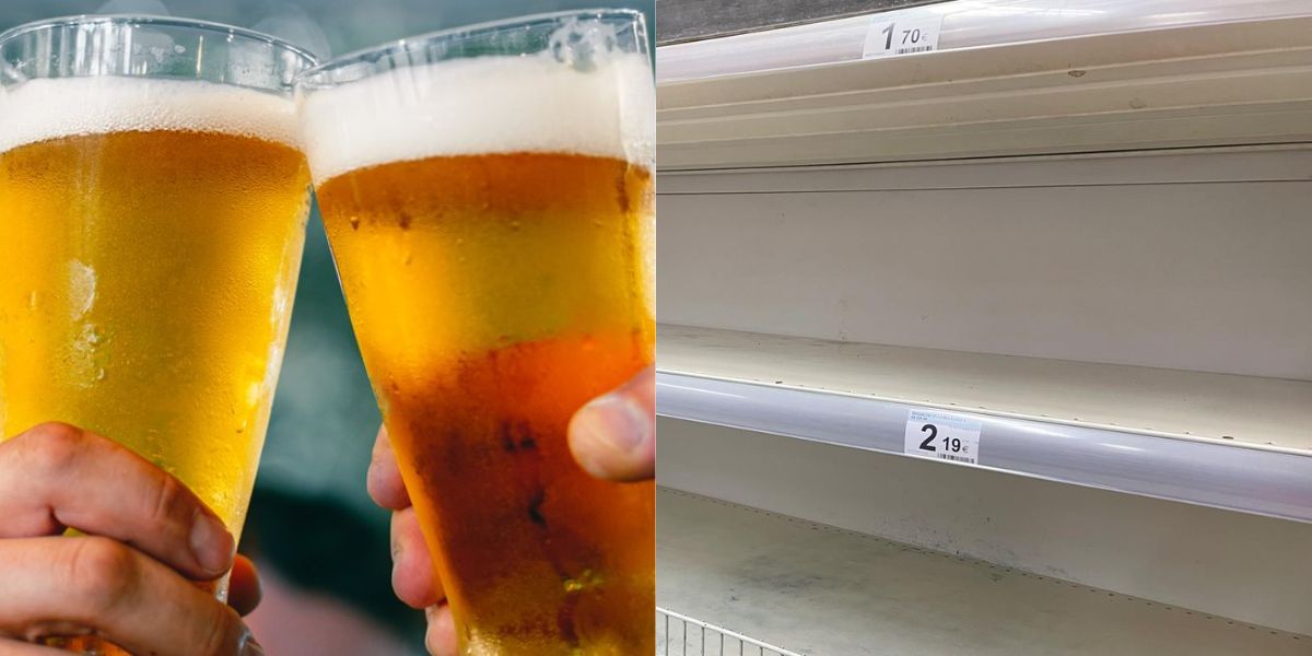 pessoas tomando cerveja e prateleiras vazias de supermercado - Foto: TV Foco