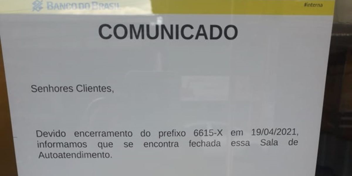 Comunicado oficial do Banco do Brasil sobre o fechamento da agência de Cotia (Reprodução: Internet)