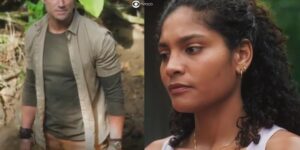 Homem misterioso e Aline em Terra e Paixão (Foto: Reprodução / Globo / Montagem TV Foco)