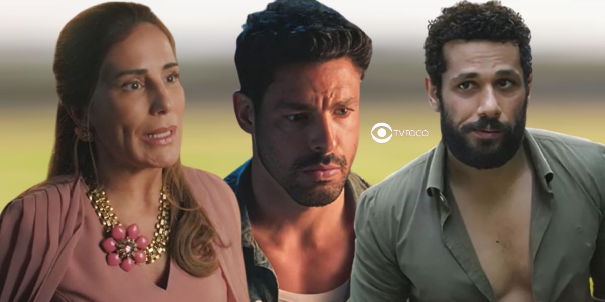 Irene, Caio e Ramiro em cenas de Terra e Paixão (Foto: Reprodução / Globo / Montagem TV Foco)