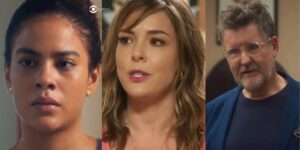 Jenifer, Clara e Stuart em cenas de Vai na Fé (Foto: Reprodução / Globo / Montagem TV Foco)