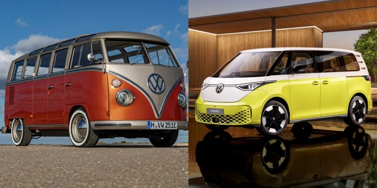 Primeira versão da Kombi e lançamento de 2023 (Foto: Divulgação/Volkswagen)