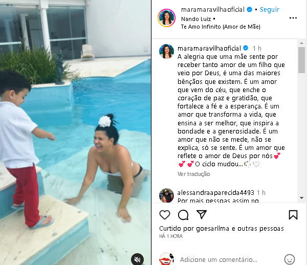Mara Maravilha surgiu na companhia do filho (Foto: Reprodução/ Instagram)