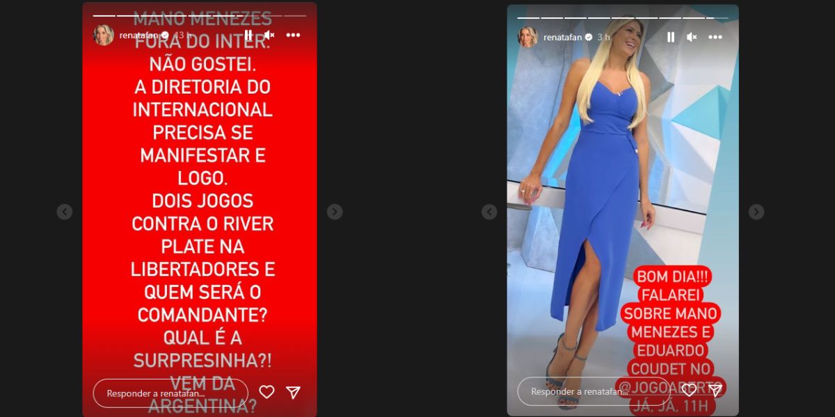 Renata Fan revoltada com a demissão do treinador do clube (Reprodução: Instagram)