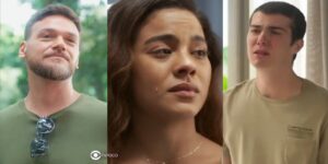 Theo, Jenifer e Rafa em cenas de Vai na Fé (Foto: Reprodução / Globo / Montagem TV Foco)