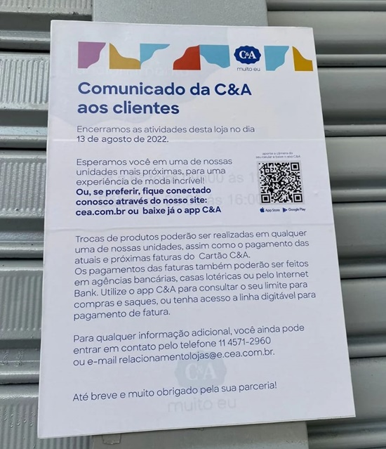 Comunicado da C&A (Foto: Reprodução/ Internet)