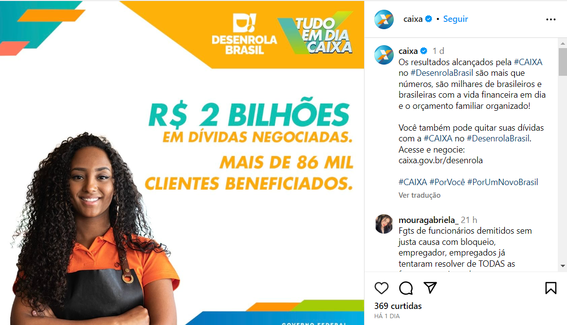 Comunicado da Caixa. Foto: Reprodução/Instagram