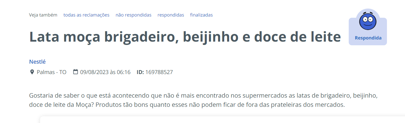 Reclamação recente de uma consumidora se questionando o porque as latas de brigadeiro, beijinho e doce de leite sumiram (Foto Reprodução/Internet)