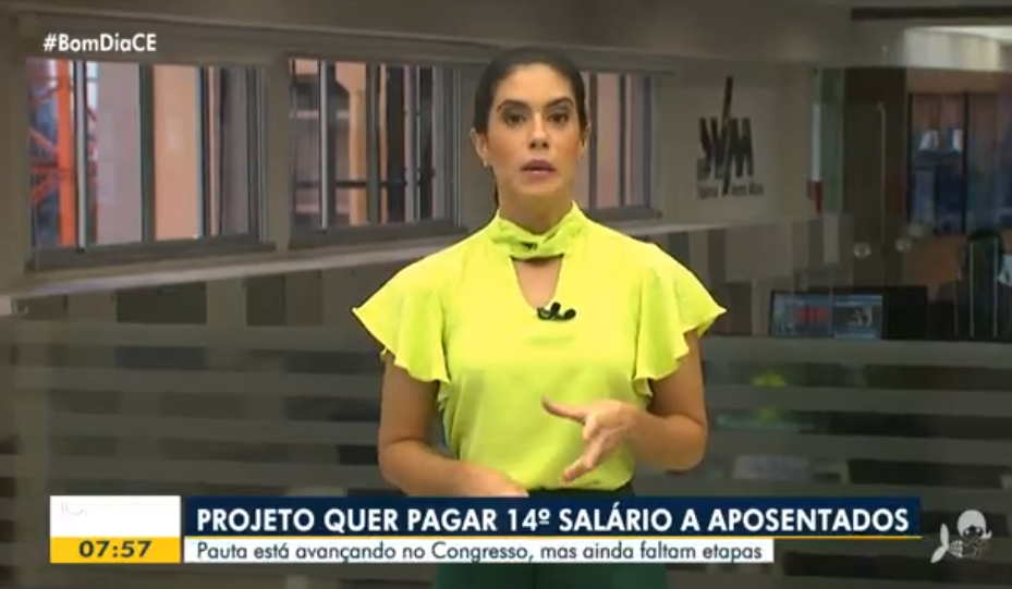 Projeto de lei para o 14º salário virou pauta no jornal da Globo, Bom Dia Ceará, em 2022 (Foto Reprodução/Globoplay)