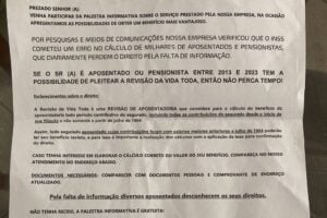 Carta com golpe da revisão da vida toda do INSSCarta com golpe da revisão da vida toda do INSS - Reprodução Folha de São Paulo