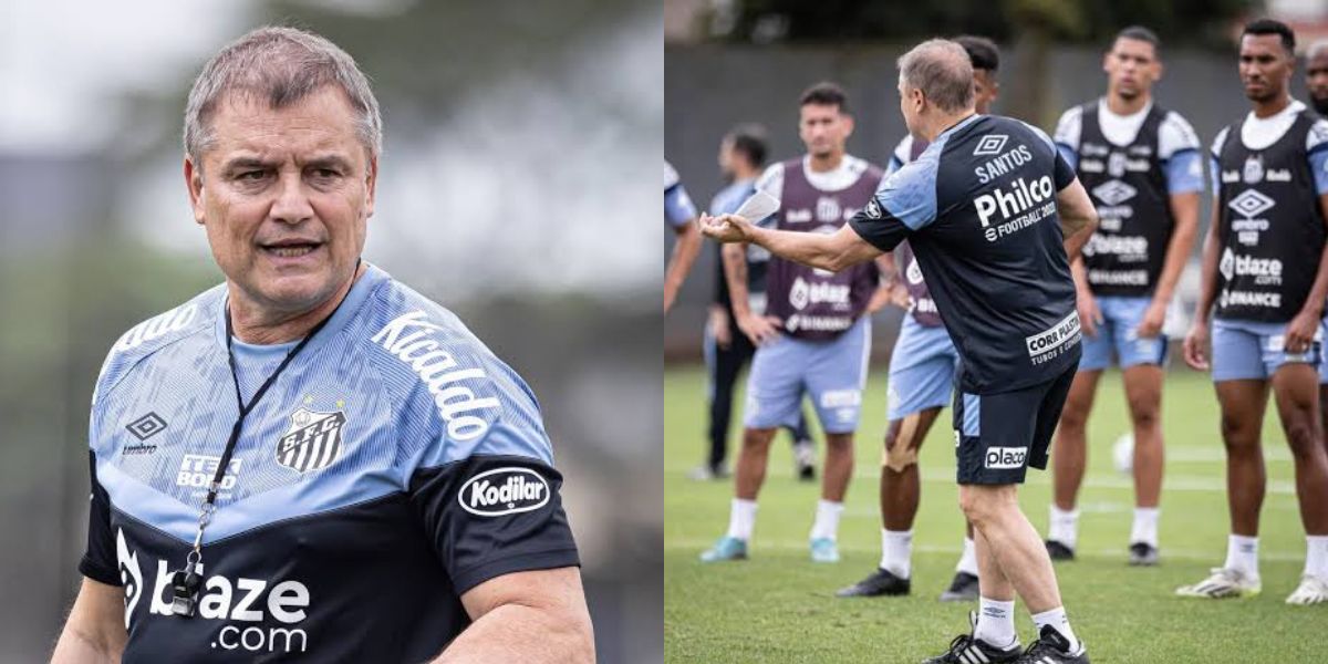 Diego Aguirre treina o time do Santos para o próximo jogo (Foto - Montagem TV Foco).