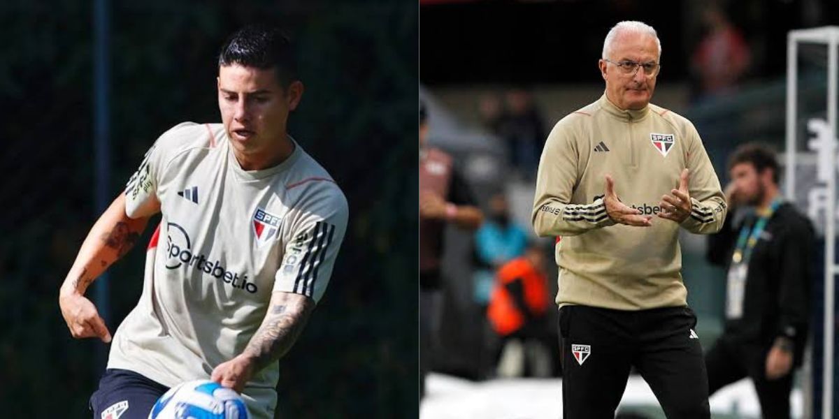 Dorival e o meio-campista James Rodriguez (Foto - Montagem TV Foco).