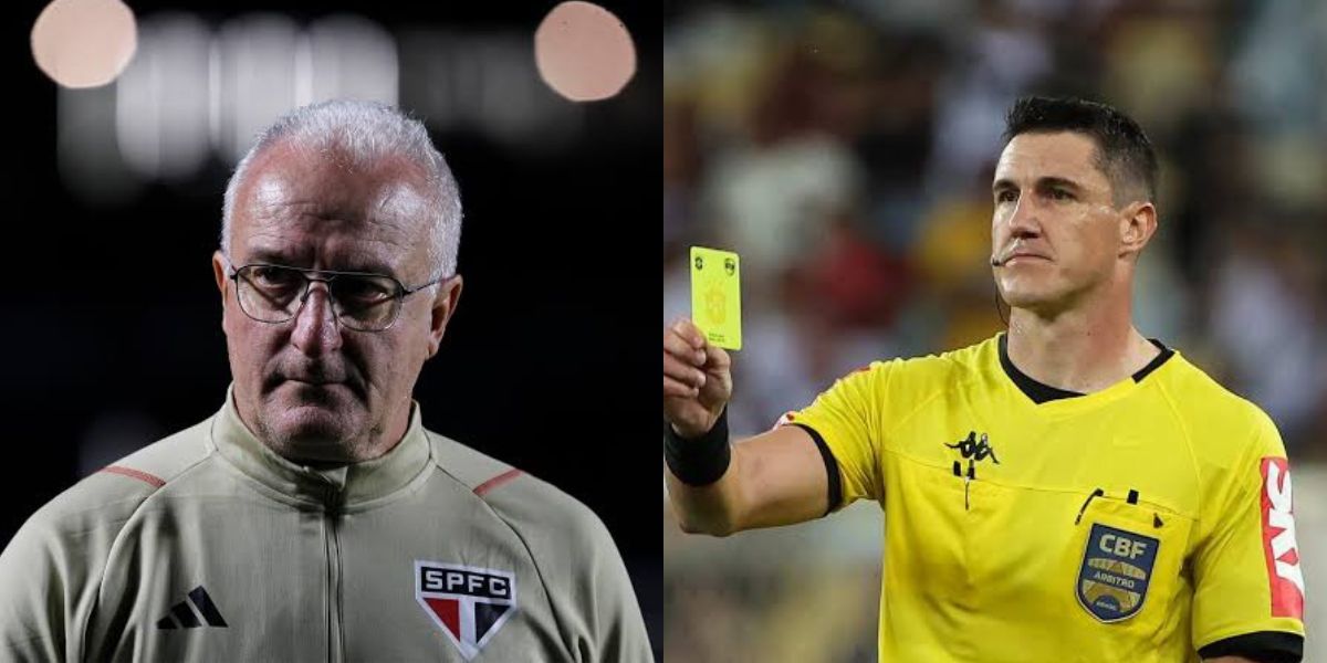 Dorival treinador do São Paulo e o árbitro Rafael Rodrigo Klein (Foto - Montagem TV Foco).