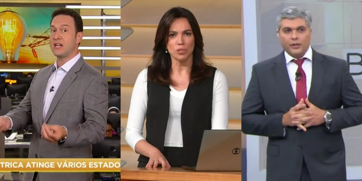 Eduardo Ribeiro, Ana Paula Araújo e Joel Datena em seus respectivos telejornais - Montagem TVFOCO