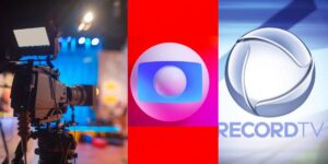 Estúdios de TV e logo da Globo e Record - Foto Reprodução Internet