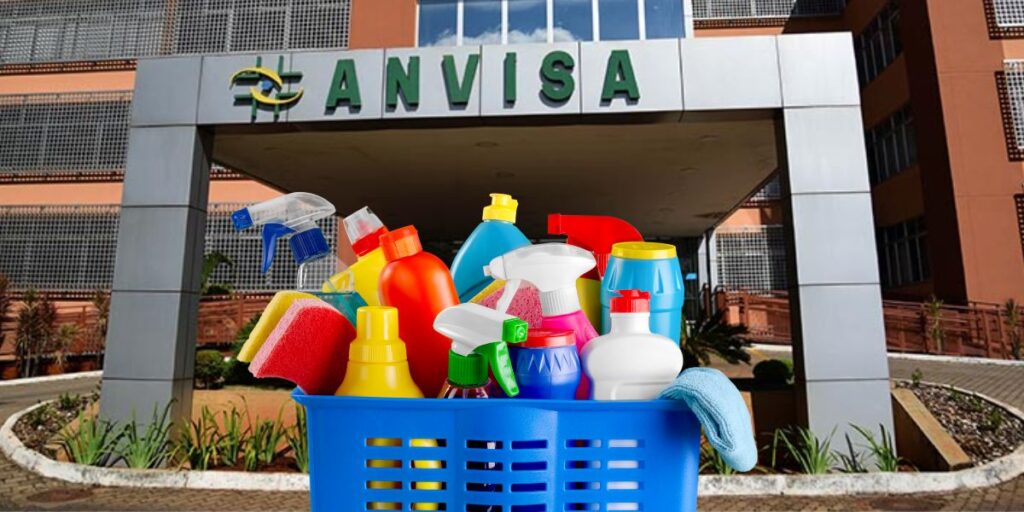 Fachada da Anvisa e produtos de limpeza - Foto Reprodução Internet