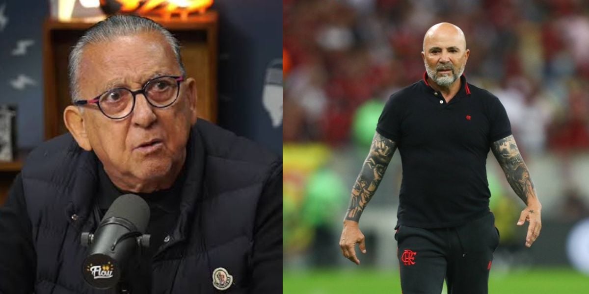 Galvão e o treinador do Flamengo, Jorge Sampaoli (Foto - Montagem TV Foco).