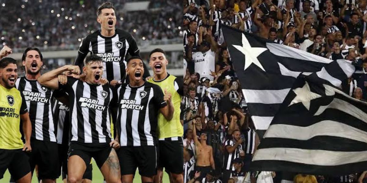 Jogadores do Botafogo comemorando com a torcida (Foto - Montagem TV Foco).