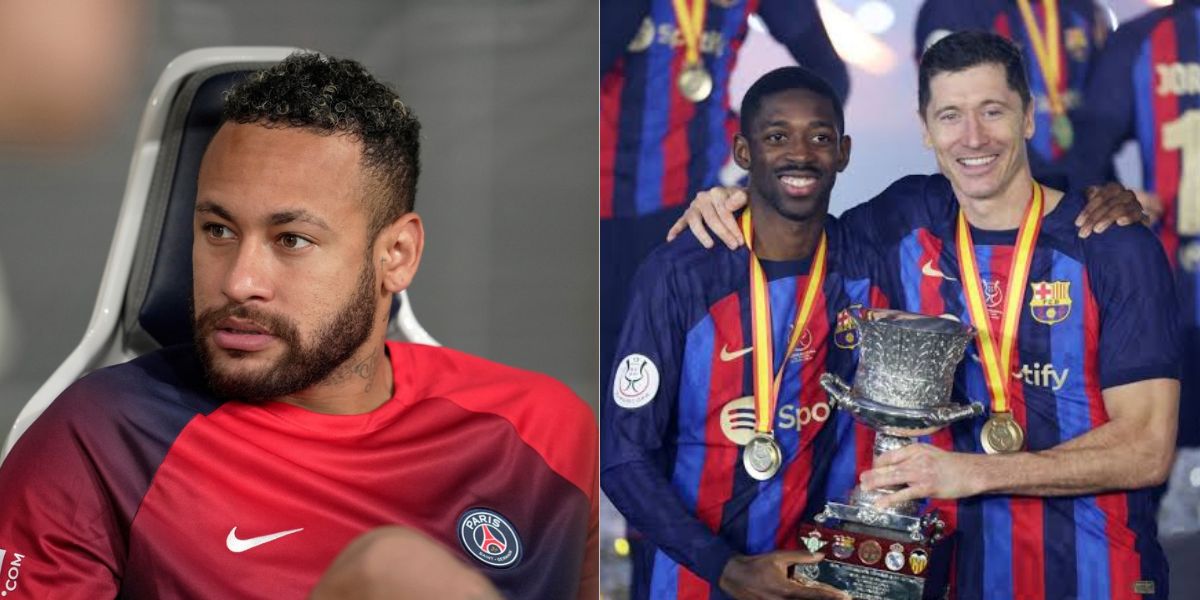 Neymar e os craques Lewandowski e Dembele do Barcelona (Foto - Montagem TV Foco).