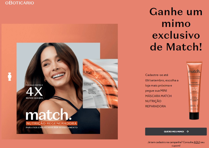 Promoção do boticario da mascara match nutricao reparadora - Foto Reprodução Internet