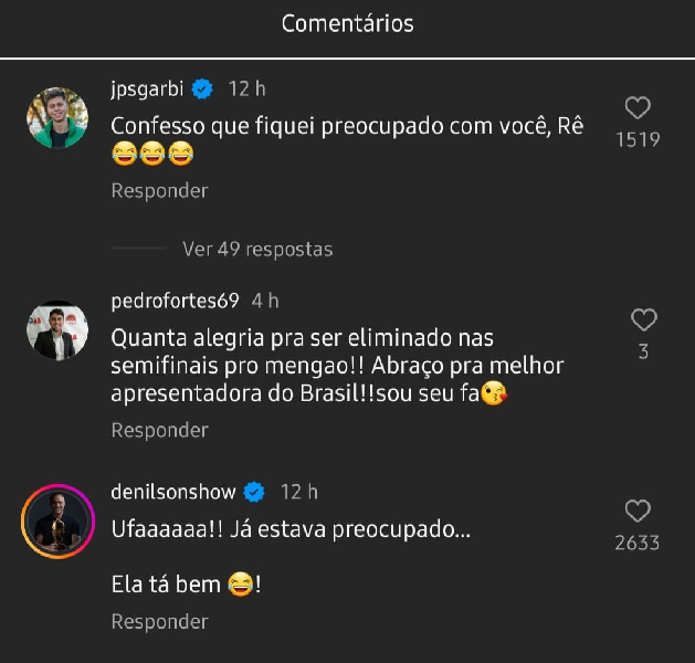 Comentários da publicação de Renata Fan (Foto: Reprodução/ Instagram)