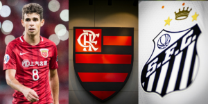 Oscar e os escudos do Flamengo e do Santos (Foto: Reprodução/ Internet)