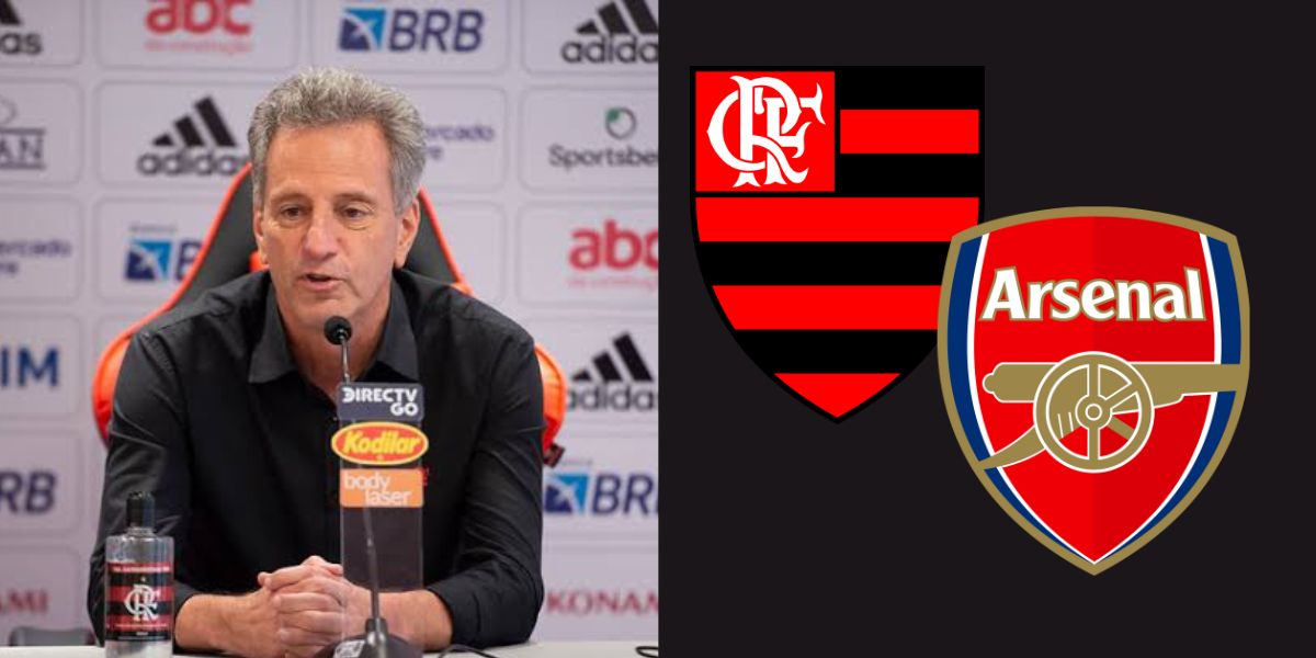 Rodolfo Landim, presidente do Flamengo, negocia com o Arsenal (Montagem TV Foco).