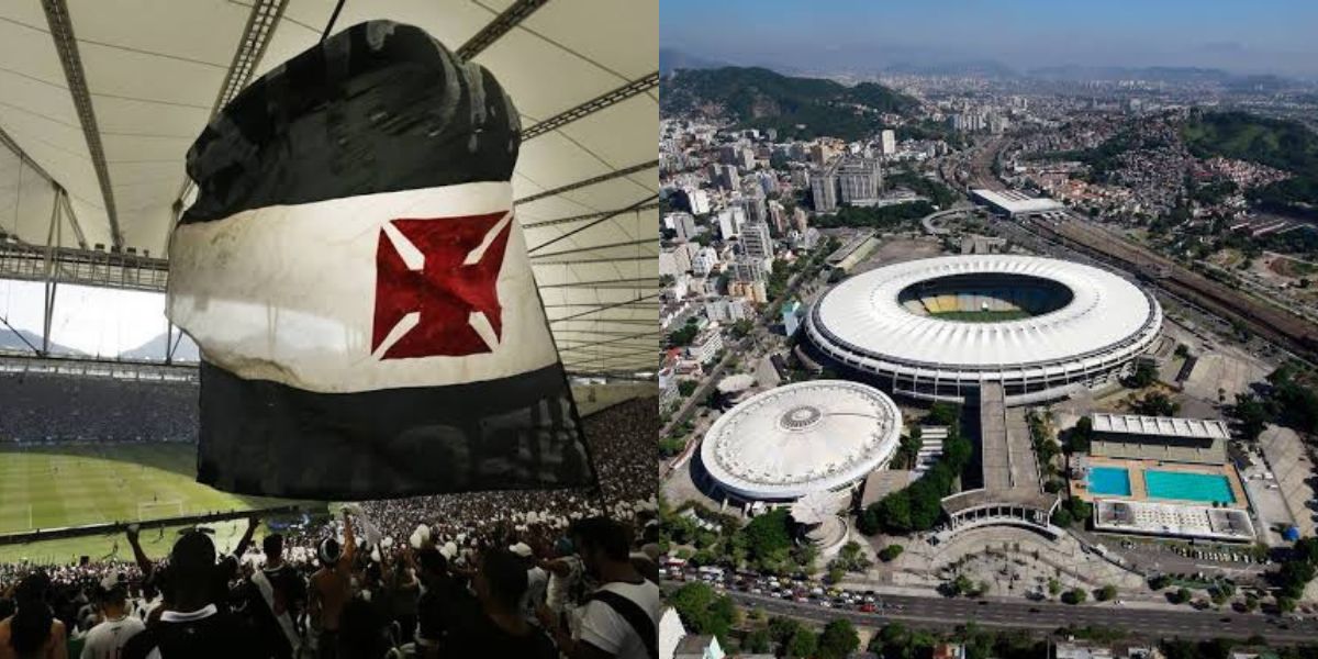 Torcida do Vasco e o estádio Maracanã (Foto - Montagem TV Foco).