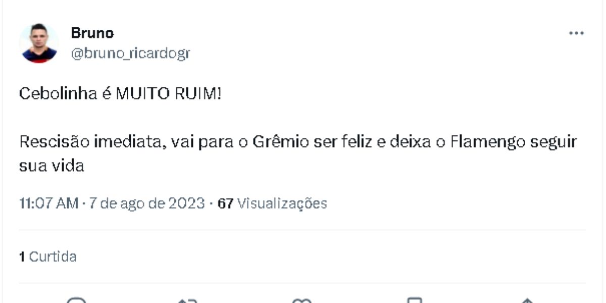 Tweet de um torcedor reclamando do Éverton Cebolinha (Reprodução - Twitter)