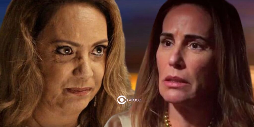 Agatha (Eliane Giardini) e Irene (Gloria Pires) em Terra e Paixão (Foto: Reprodução / Globo / Montagem TV Foco)