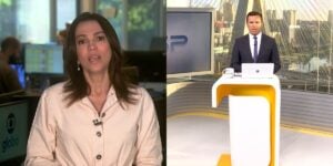 Ana Paula Araújo e Rodrigo Bocardi nos estúdios da Globo (Reprodução: Montagem TV Foco)