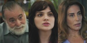 Antônio, Petra e Irene em cenas de Terra e Paixão (Foto: Reprodução / Globo / Montagem TV Foco)