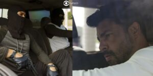 Criminosos e Caio em cenas de Terra e Paixão (Foto: Reprodução / Globo / Montagem TV Foco)