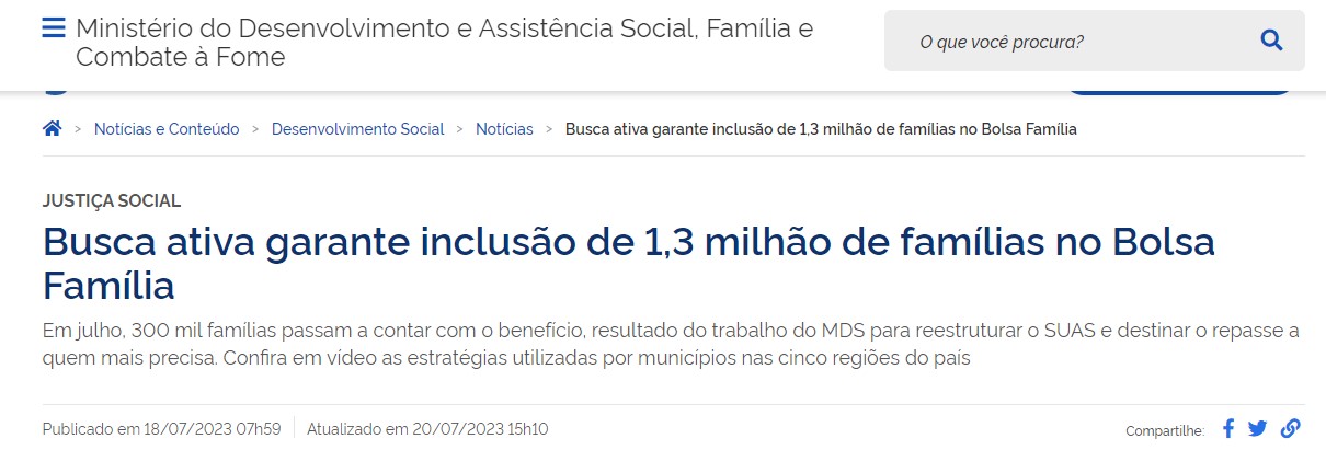 Bolsa Família ganhou mais famílias, conforme MDS (Foto: Gov)