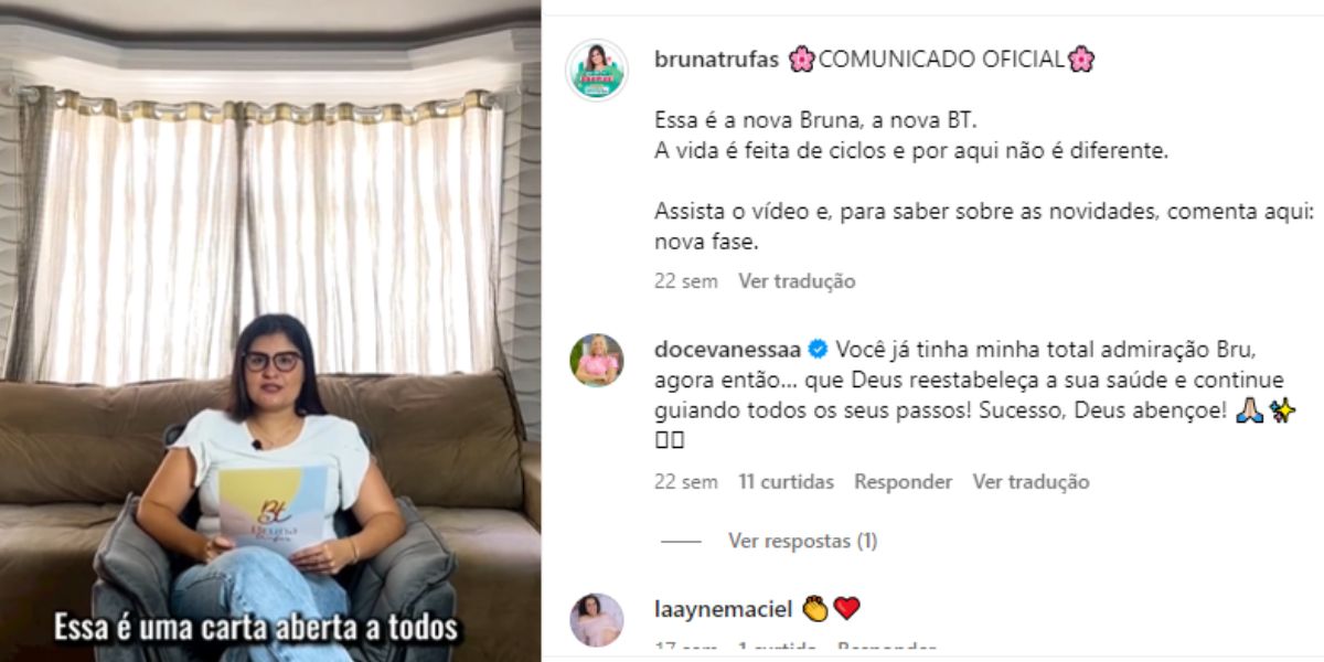 Comunicado oficial de Bruna sobre o novo momento de seu negócio (Reprodução: Instagram)