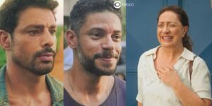 Caio, Joanatas e Agatha em Terra e Paixão (Foto: Reprodução / Globo / Montagem TV Foco)