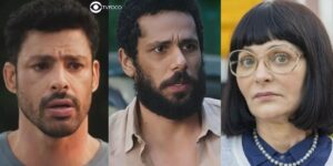 Caio, Ramiro e Nice em cenas de Terra e Paixão (Foto: Reprodução / Globo / Montagem TV Foco)