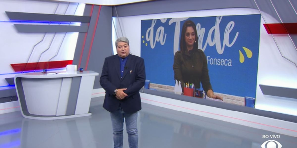 Datena e Cátia Fonseca no bate papo entre os programas (Reprodução: Band)