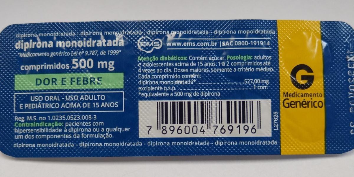 Dipirona é um dos remédios mais vendidos no Brasil (Foto :Reprodução/Internet)